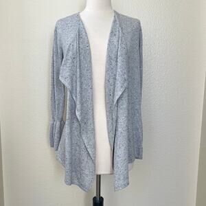 Style & Co speckled gray open sweater cardigan bell sleeve cuffs